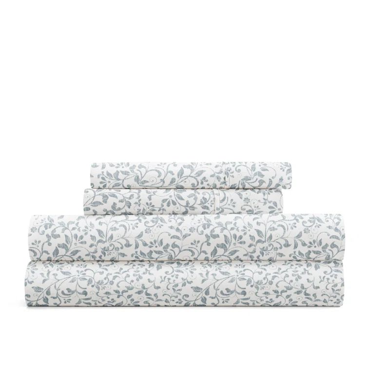 California King Ivory Floral Microfiber Polyester Sheet Set