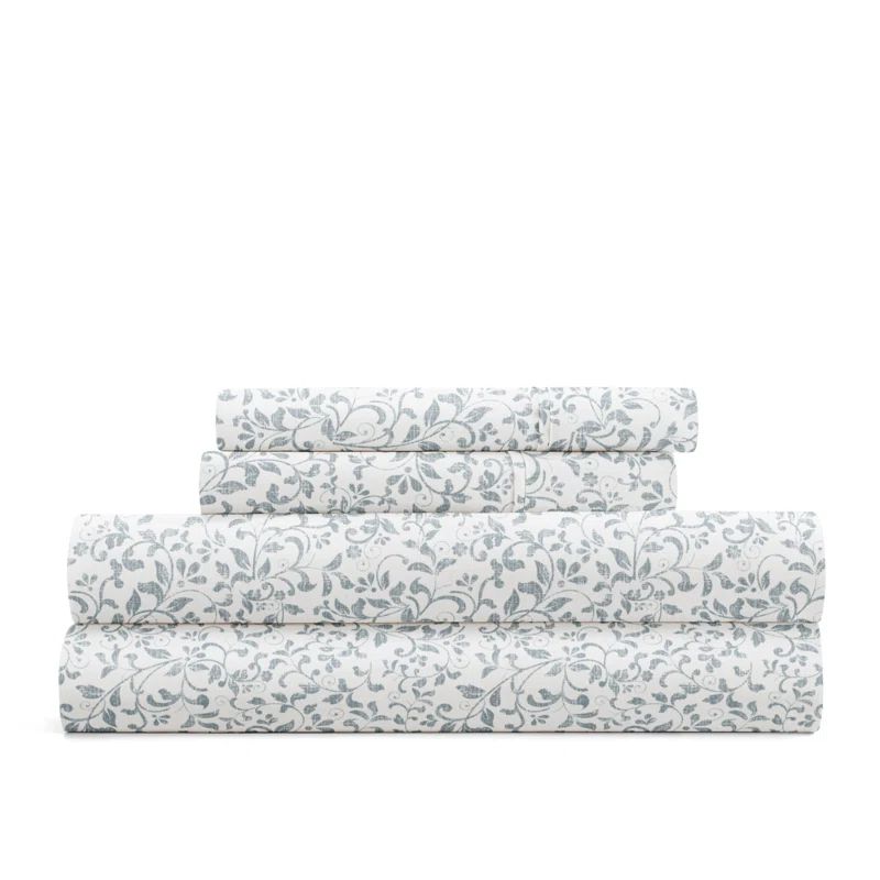 California King Ivory Floral Microfiber Polyester Sheet Set