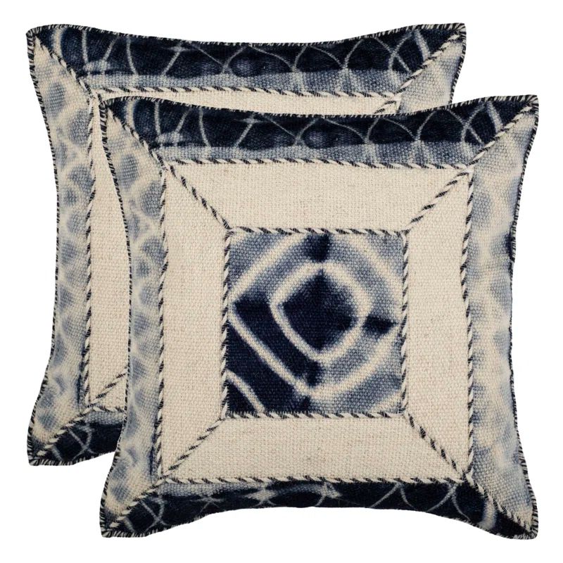 Medina Blue Square Ikat Embroidered Pillow Set