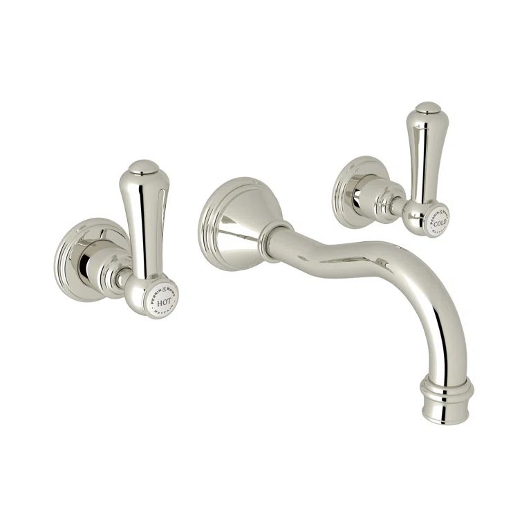 Polished Nickel Wall Mounted Widespread Bathroom Faucet