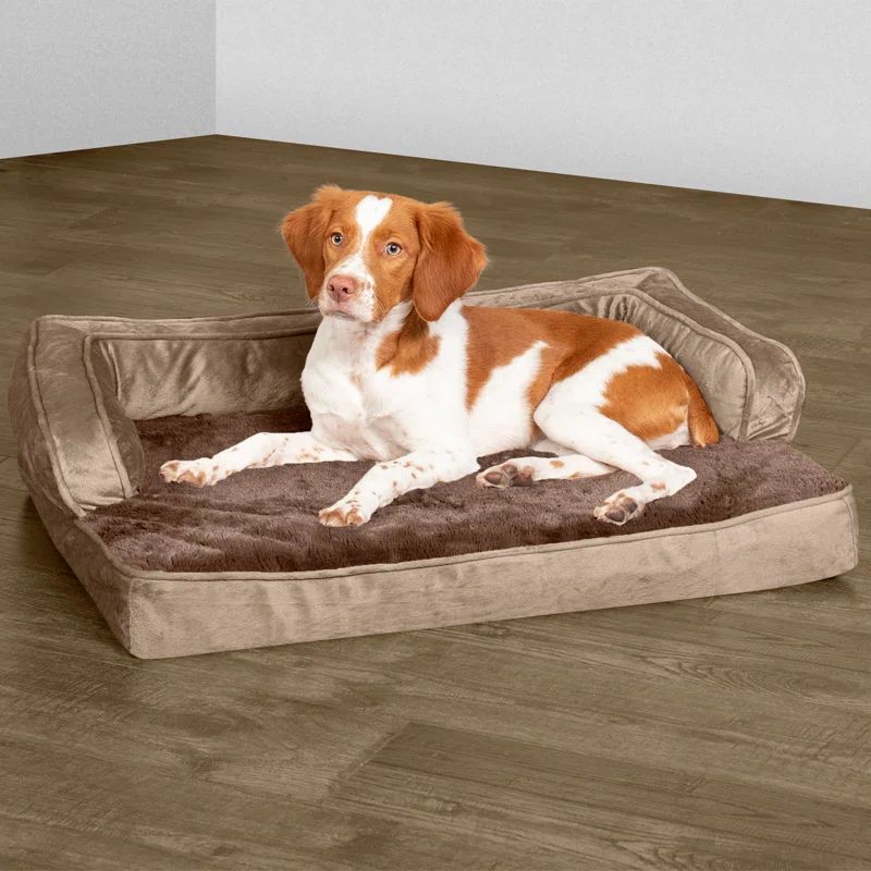 Medium Almondine Velvet Orthopedic Sofa-Style Pet Bed