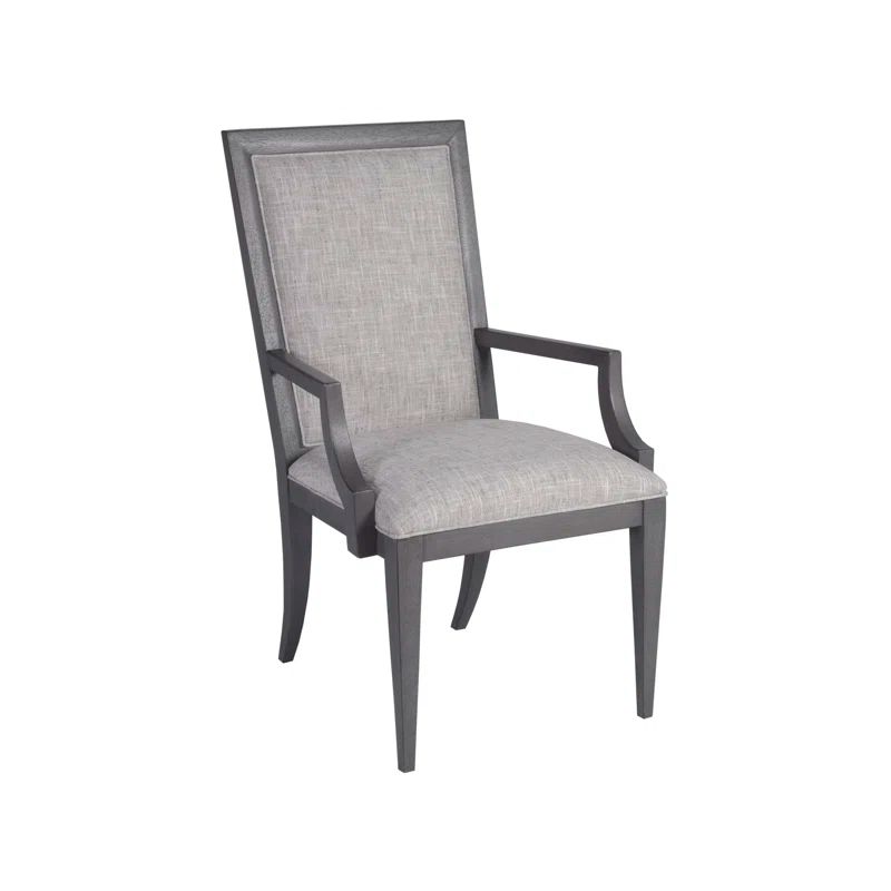 Gray Linen Upholstered Arm Chair with Wood Legs