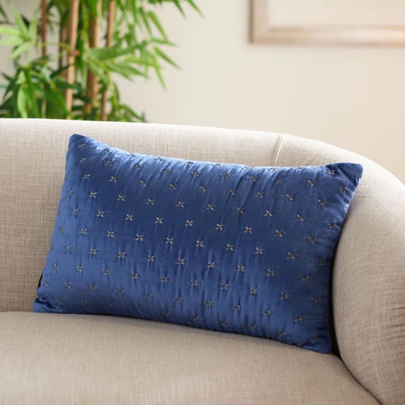 Royal Blue Rectangular Embroidered Decorative Pillow
