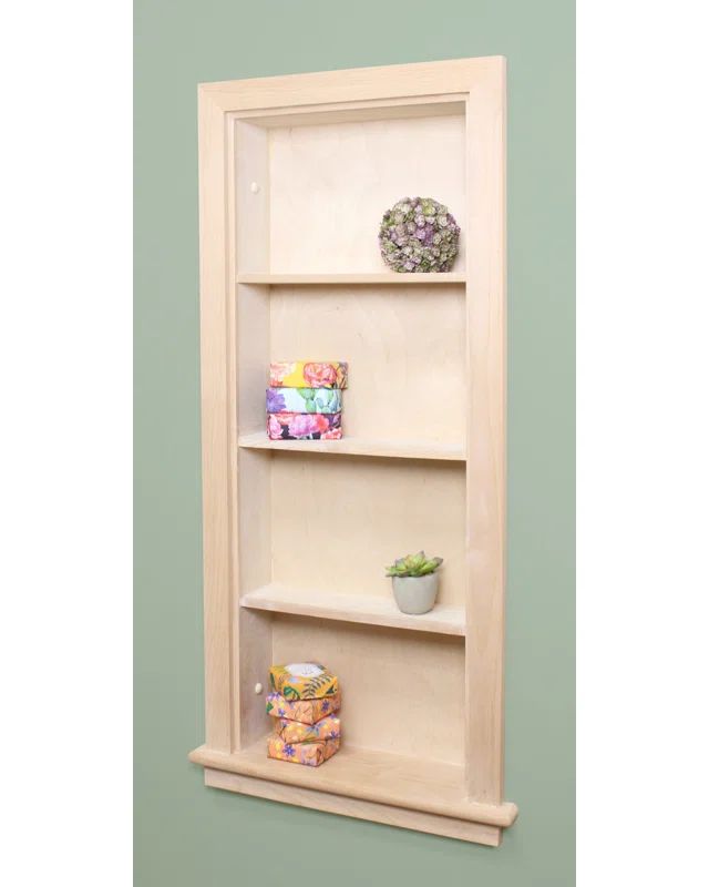 Unfinished Wood Recessed Wall Niche with Three Shelves