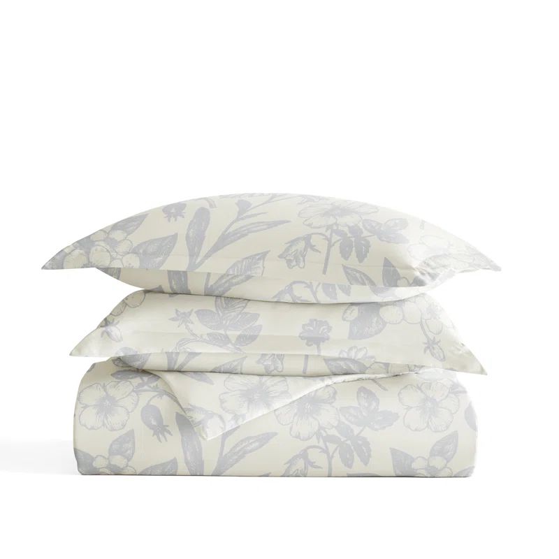 Light Blue Floral Microfiber Full/Queen Duvet Cover Set