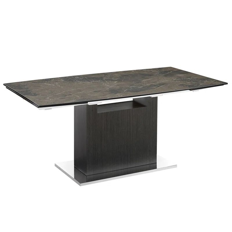 Transitional Extendable Dining Table in Gray Oak and Brown Marble