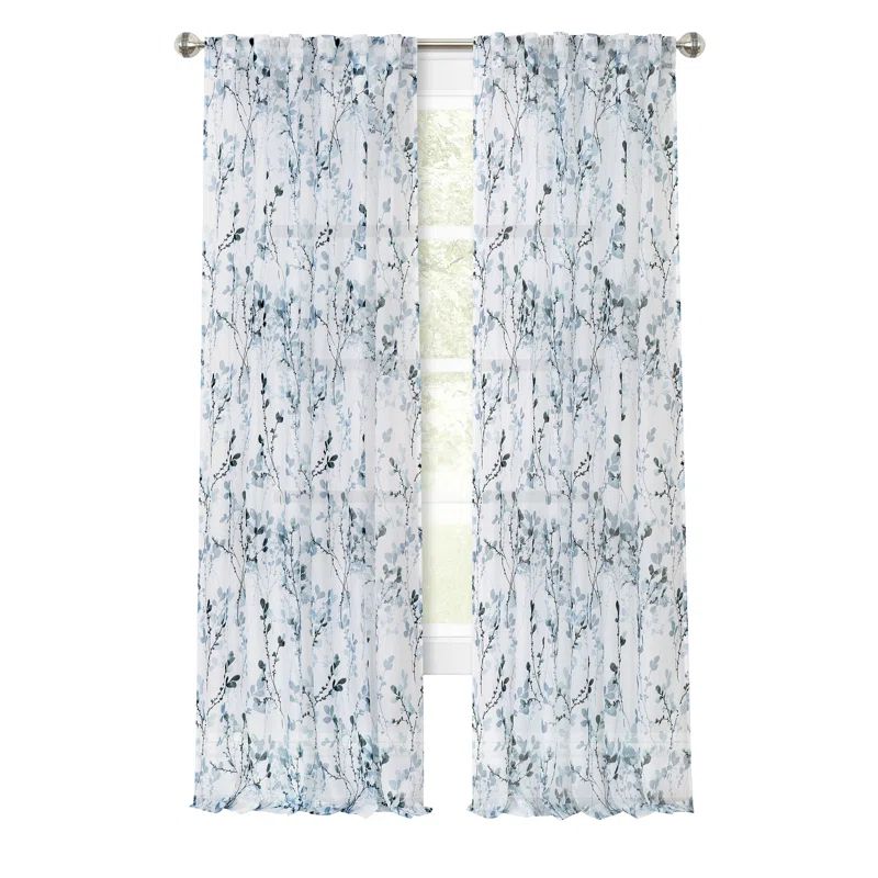 Teal Semi-Sheer Polyester Back Tab Window Curtain Panel