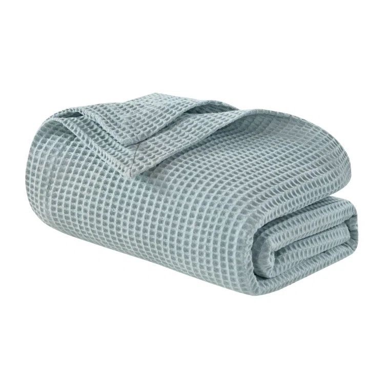 Aqua Waffle Weave 100% Cotton Full/Queen Lightweight Blanket