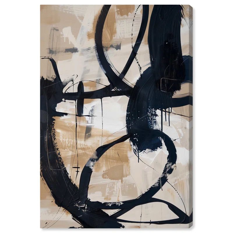 Flowing Abstract Shapes Beige and Black Canvas Wall Art, 20" x 30"