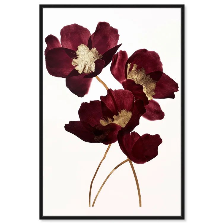 Wine Flowers Black Framed Canvas Wall Art, 31" x 21"