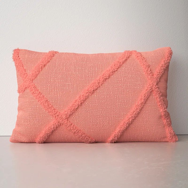 Coral Ruffled Cotton Lumbar Throw Pillow