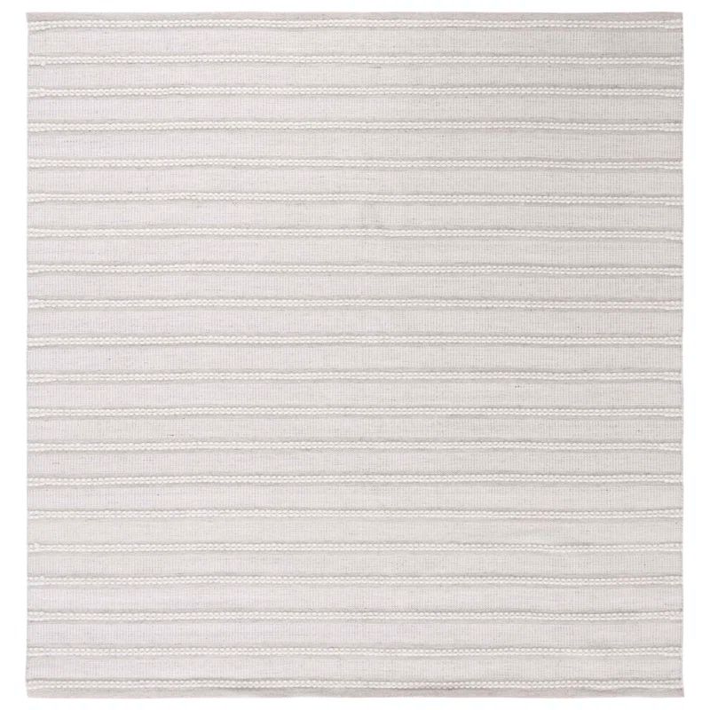 Light Grey and Ivory Square Flat Woven Wool Rug