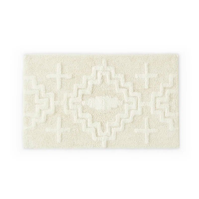 Ivory Textured Scandinavian Rectangle Bath Rug