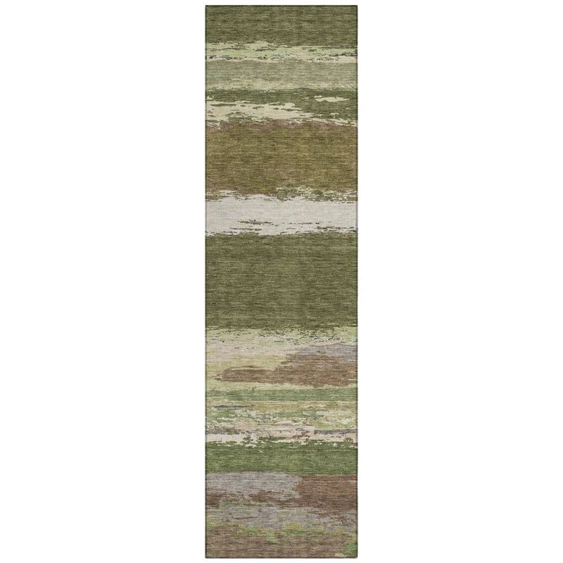 Red and Olive Striped Washable Synthetic Runner Rug 2'3" x 7'6"