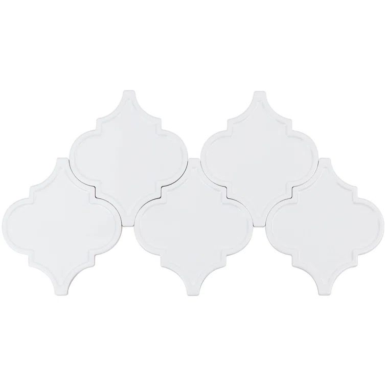 Labyrinth Pure White Polished Ceramic Arabesque Tile