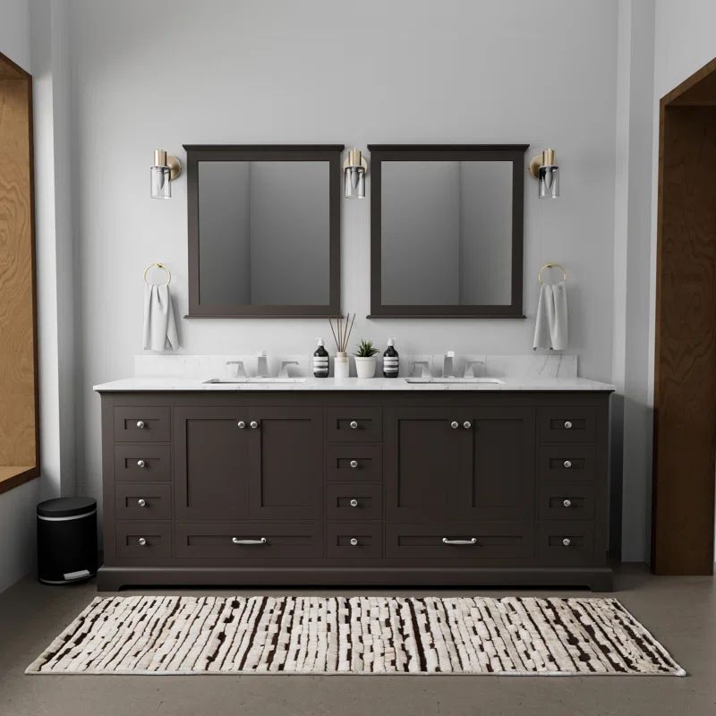 Espresso Double Freestanding Vanity with Solid Wood Frame