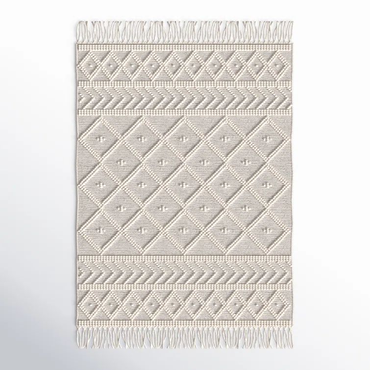 Handmade Ivory Spot Wool Rug 5' x 7' Easy Care