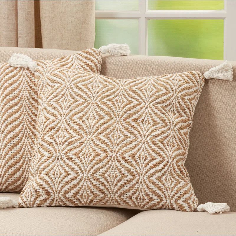 Natural Jute and Cotton Wavy Chevron Throw Pillow