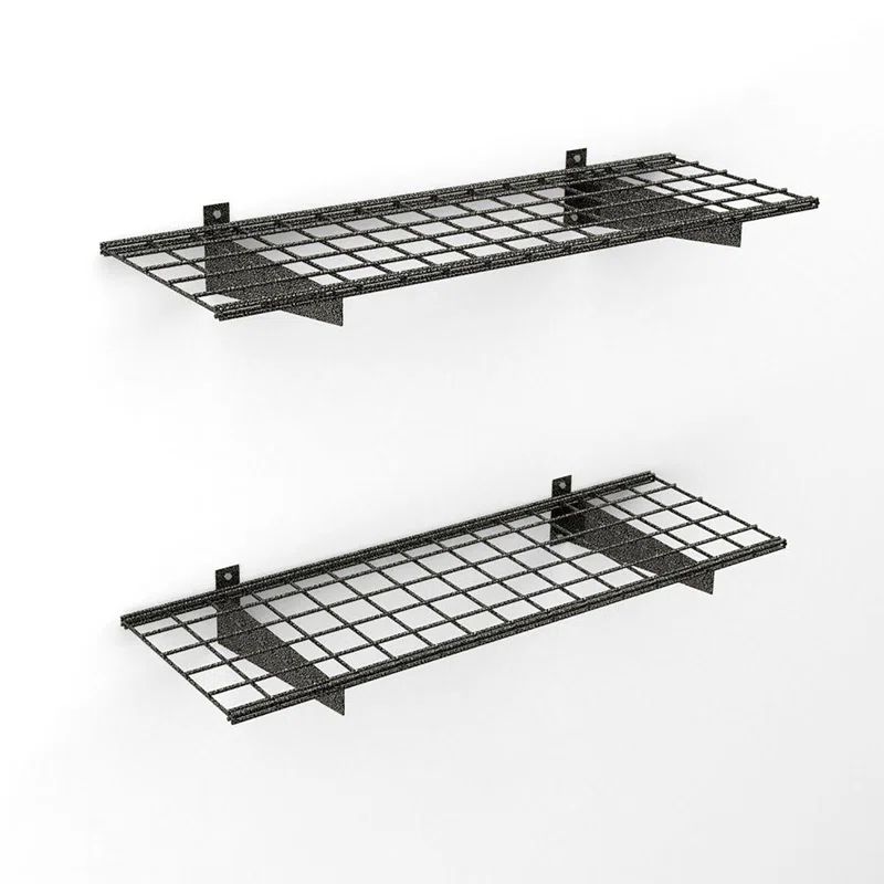 Black Powder Coated Steel Wall Shelves, Set of 2