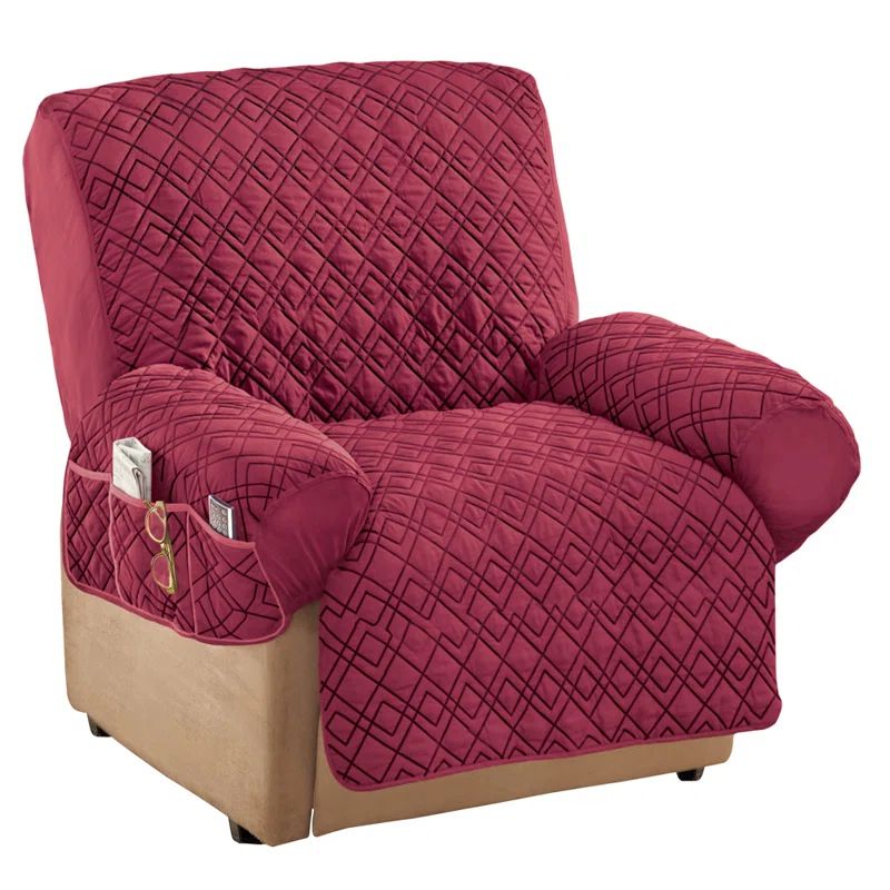 Navy Diamond Quilted Stretch Recliner Cover with Storage Pockets