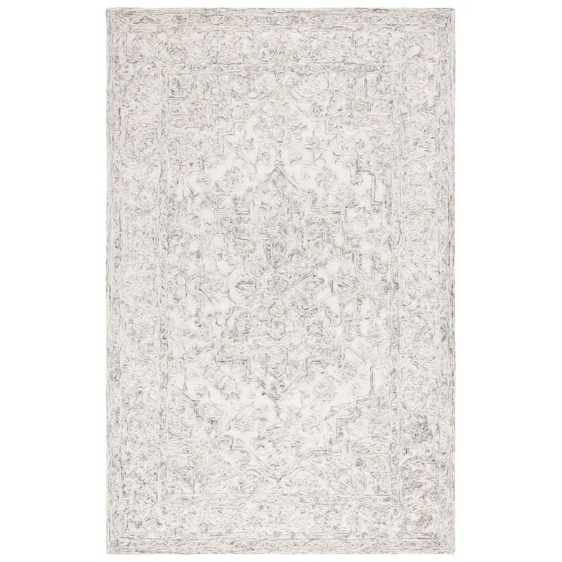Ivory and Charcoal Tufted Wool Silk Area Rug 8'x10'