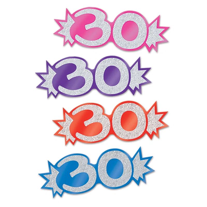 Mini Glittered Foil 30th Birthday Cutouts, Multicolor, 5.5"