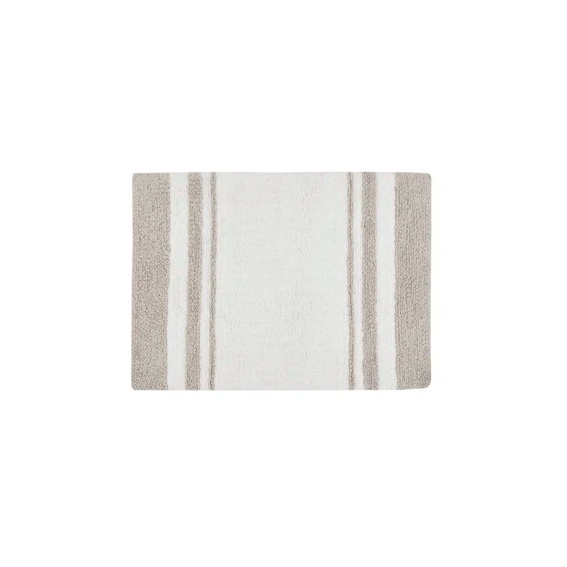 Taupe and White Cotton Reversible Bath Rug