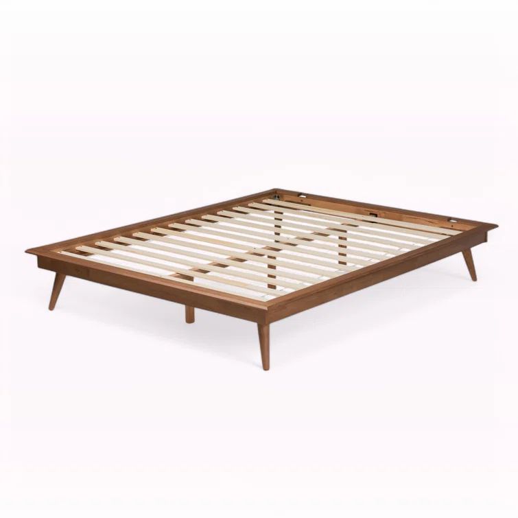 Karine Mid-Century Modern Ash Walnut Full Platform Bed with Wood Slats