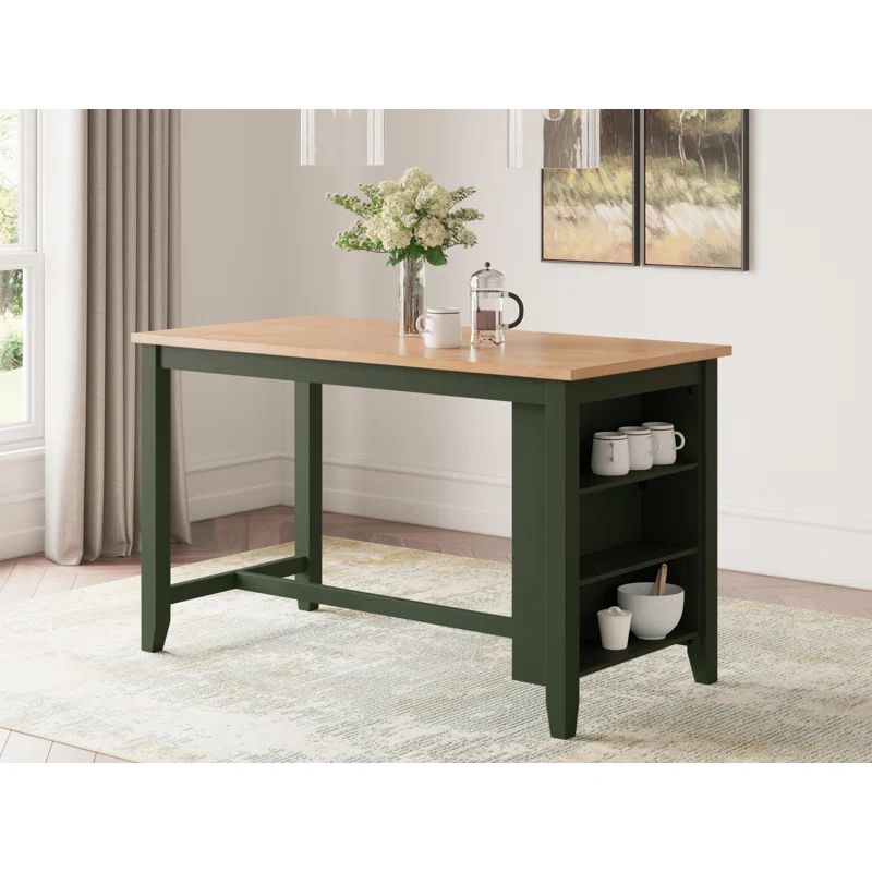 Green and Natural Wood Counter Height Dining Table with Storage