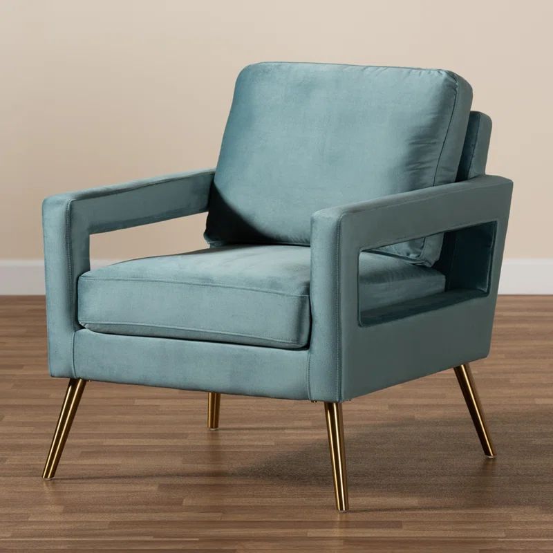 Elysian Light Blue Velvet and Gold Wood Accent Chair