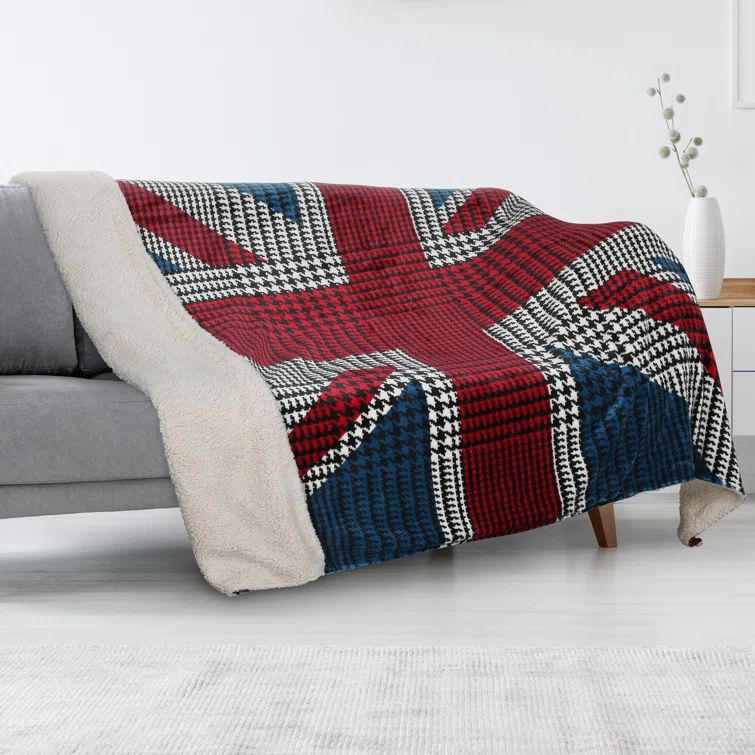Catalonia Patriotic American Flag Sherpa Fleece Reversible Throw Blanket, 50x60 inches