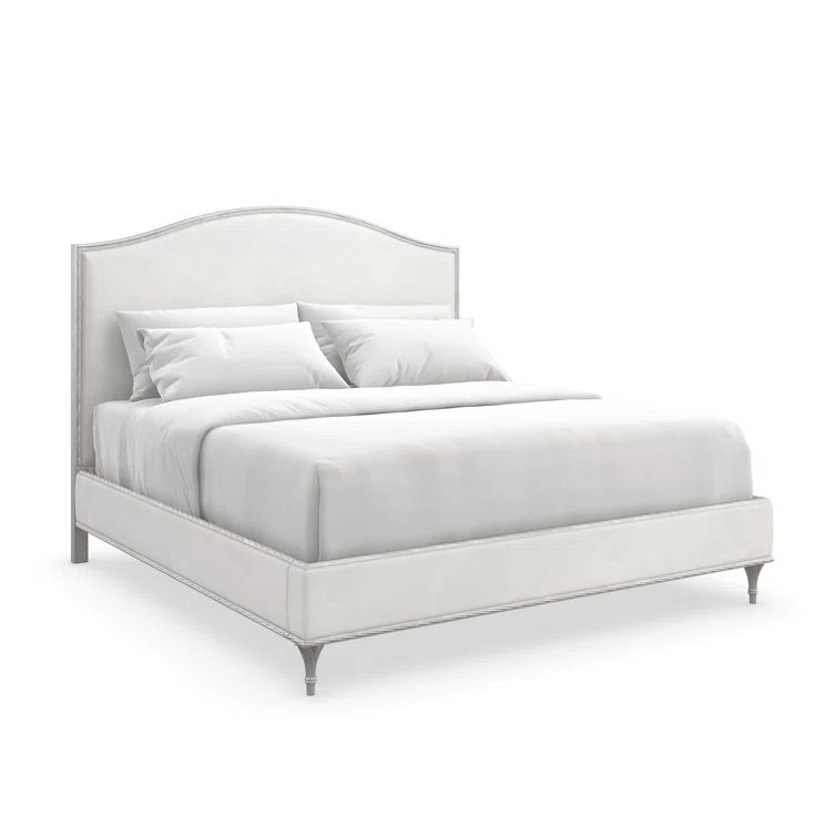 King Cream Upholstered Platform Bed with Tufted Headboard
