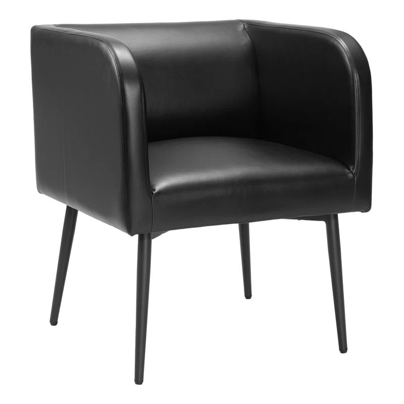 Horbat Black Faux Leather Upholstered Arm Chair with Metal Frame