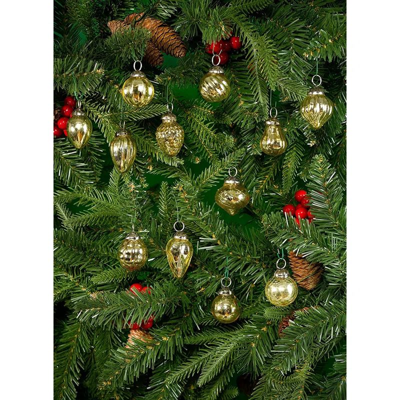 Light Gold Mercury Glass Mini Christmas Ornaments Set