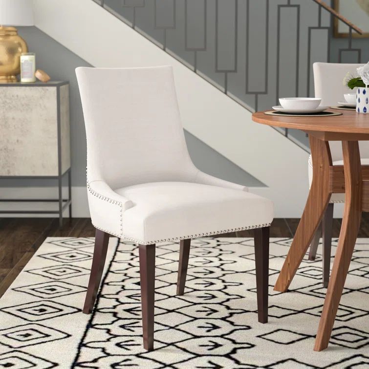 Beige Linen Upholstered High Back Side Chair