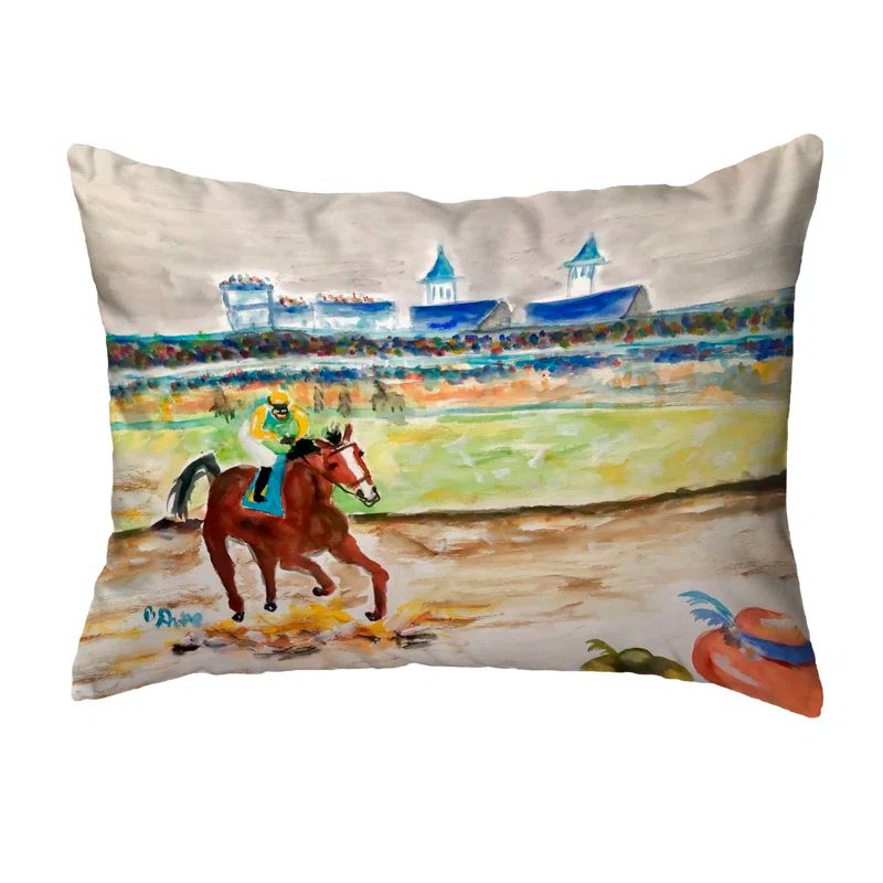 Racing Horse Print Indoor/Outdoor Reversible Throw Pillow Set