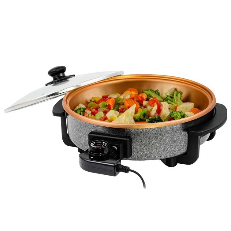 Copper 12-Inch Non-Stick Electric Skillet with Glass Lid