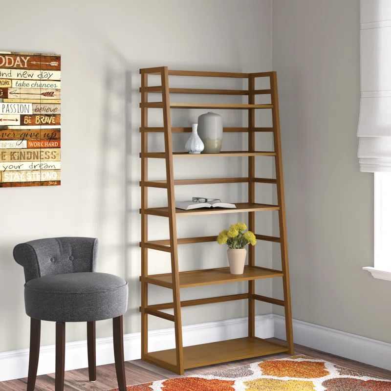 Acadian Solid Wood 63'' Ladder Shelf in Light Golden Brown