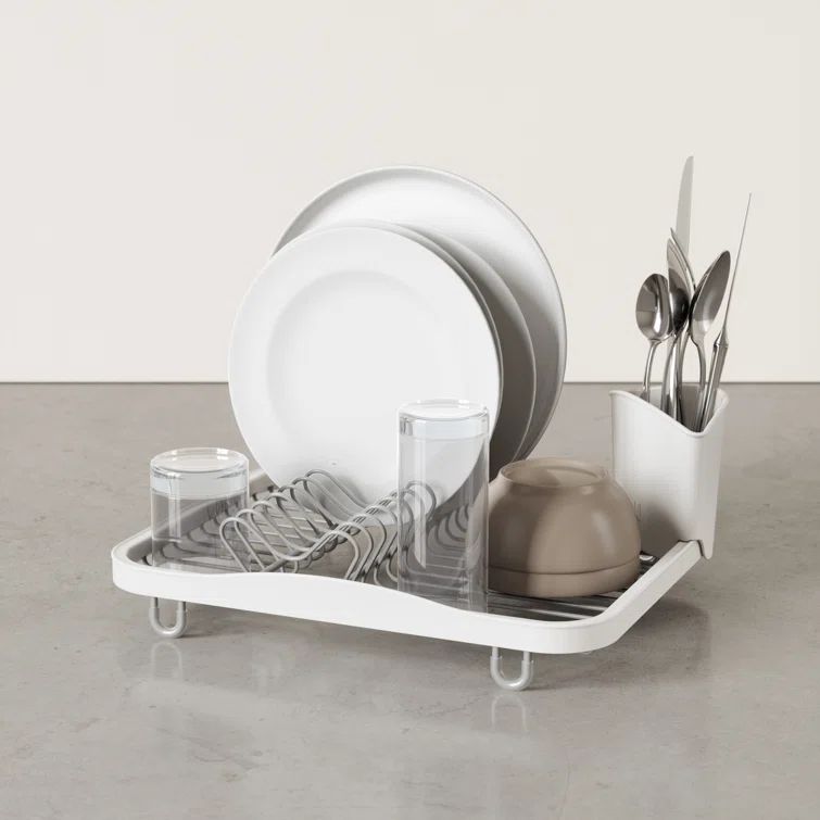 White Metal In-Sink Dish Rack with Utensil Cup