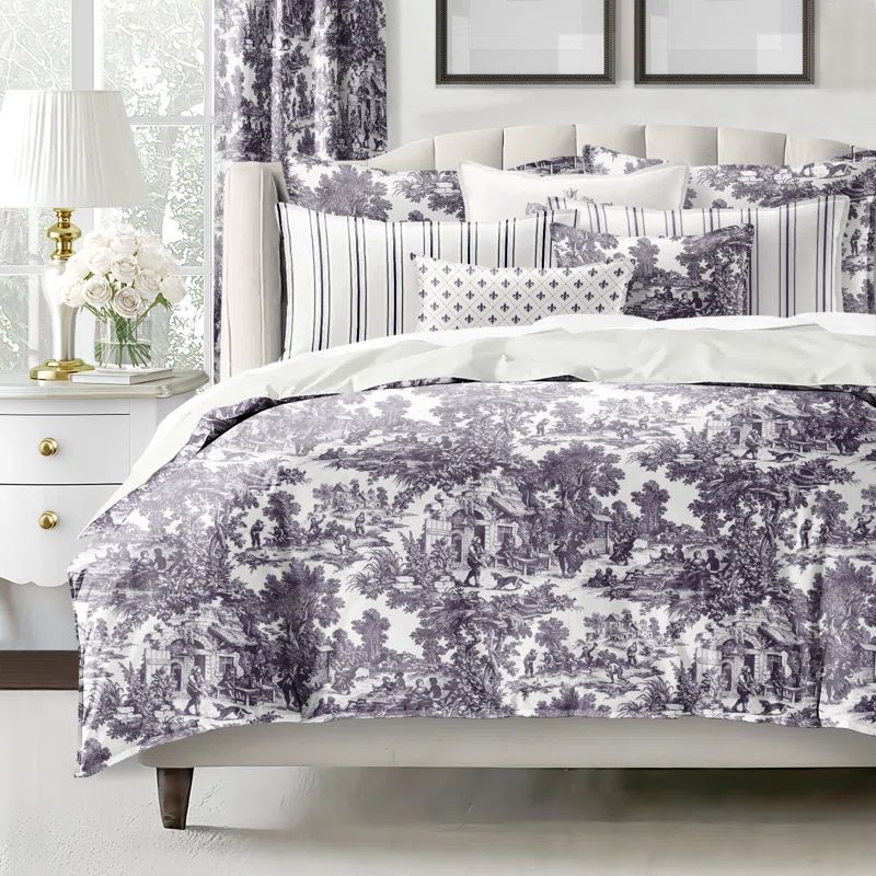 Ivory Cotton Twin Reversible Comforter Set with Euro Shams