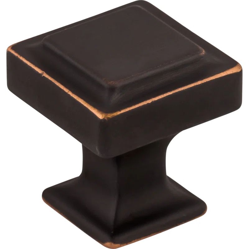 Polished Bronze Square Modern Cabinet Knob with Mounting Hardware