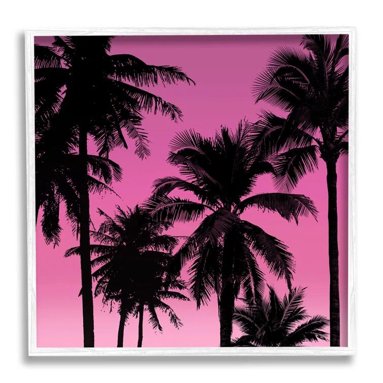White Framed Palm Trees Sunset Silhouette Wall Art