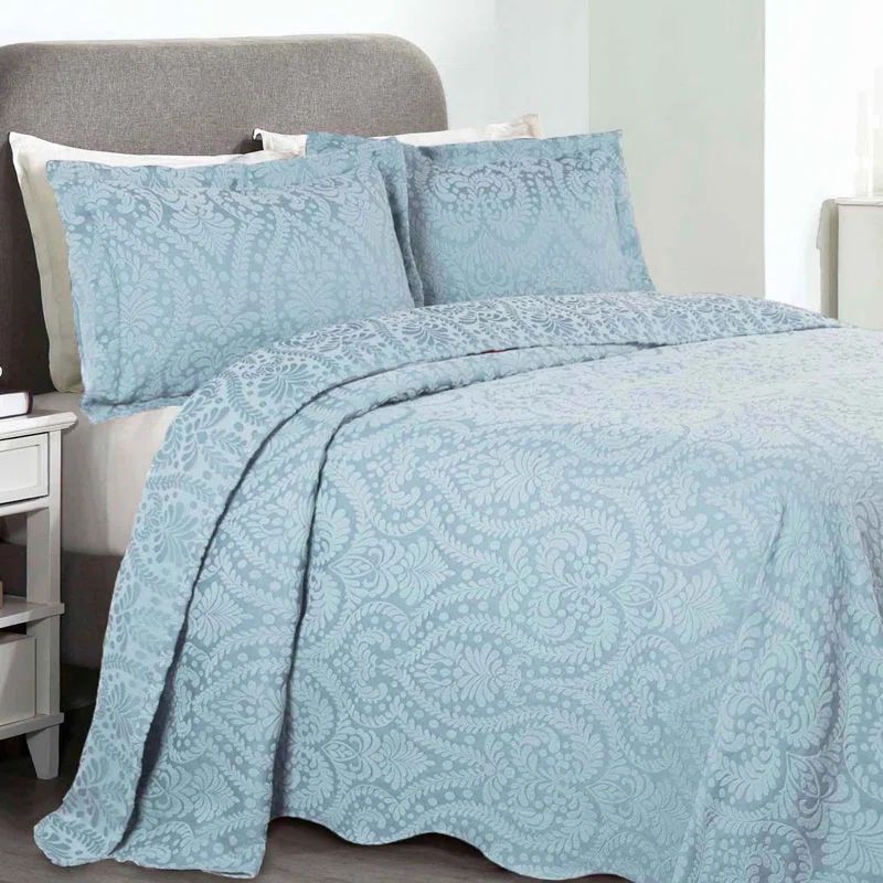 Aspen Light Blue Cotton Blend Twin Bedspread Set