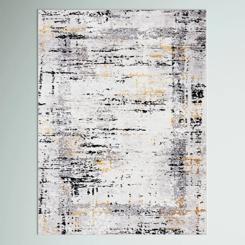 Amelia Grey and Gold Abstract Hand-knotted Rug