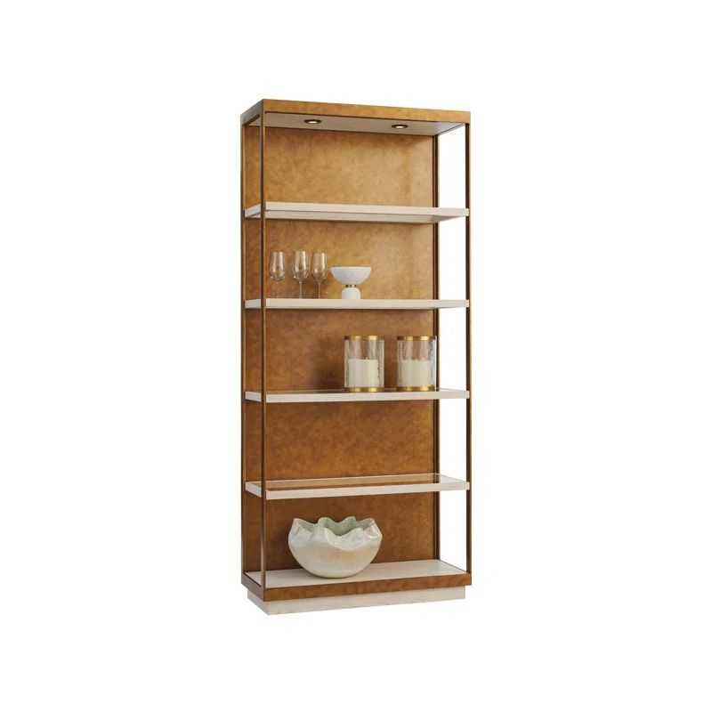 Adjustable White Oak and Camel Brown Contemporary Bookcase