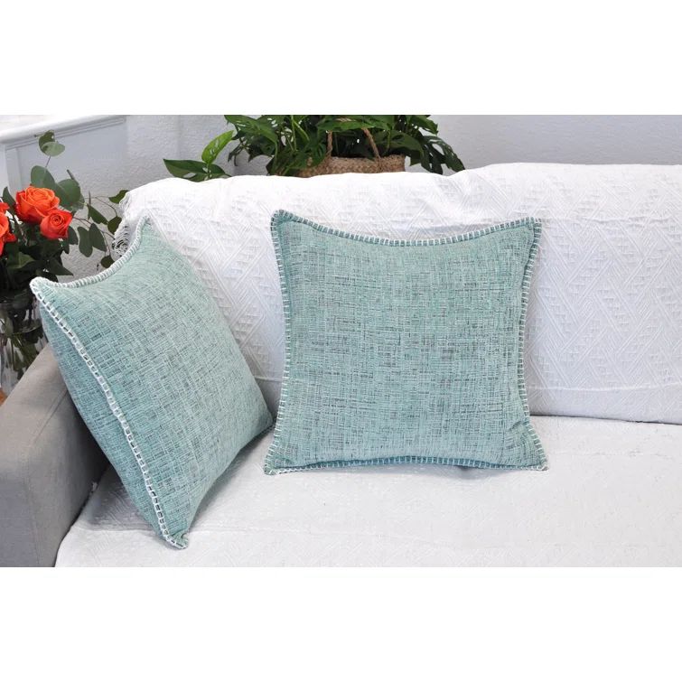 Mint Green Chenille Embroidered Square Throw Pillow Covers Set