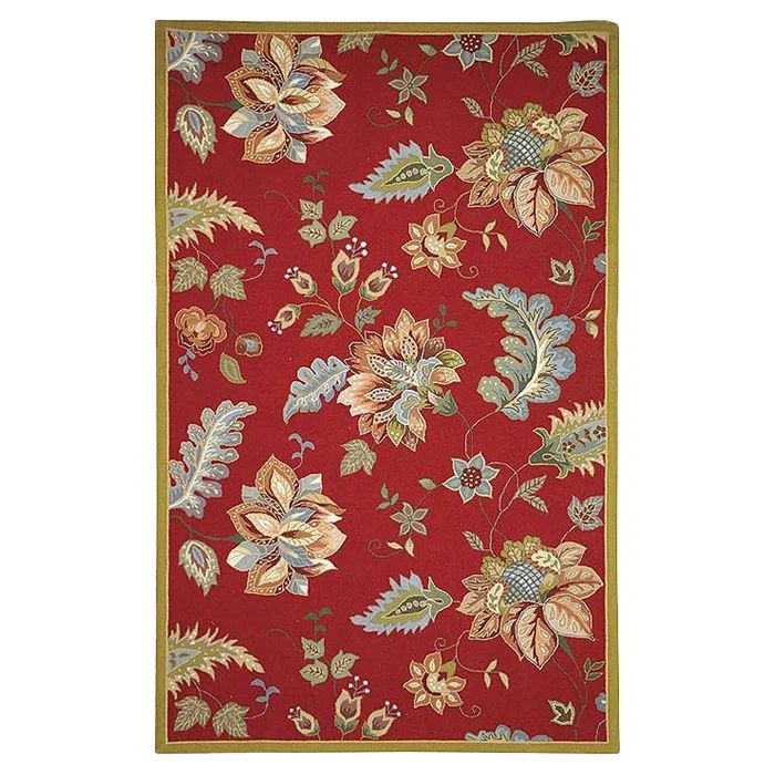 Handmade Red Floral Wool and Cotton 9' x 12' Area Rug