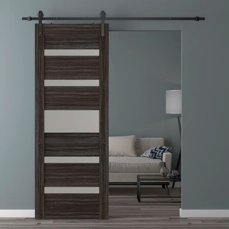 Gina 30" x 80" Gray Oak and Frosted Glass Barn Door Kit