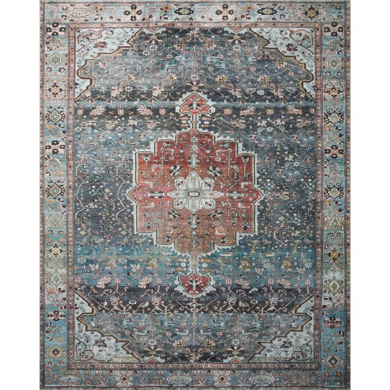 Margot Blue and Brick Medallion Synthetic Area Rug