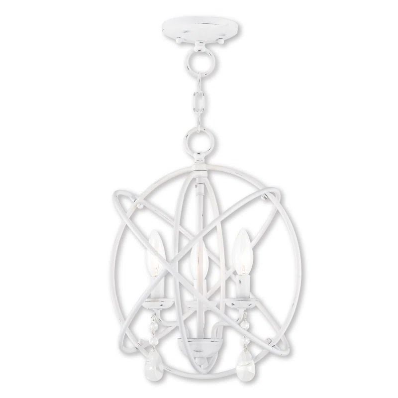 Antique White Mini 3-Light Orb Chandelier with Dangling Crystals